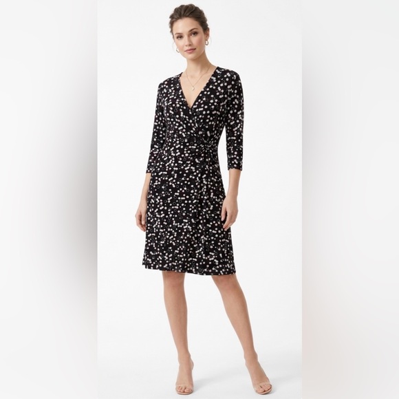 Chico's Dresses & Skirts - Chico's Black Polka Dot Faux-Wrap Long Sleeve Dress